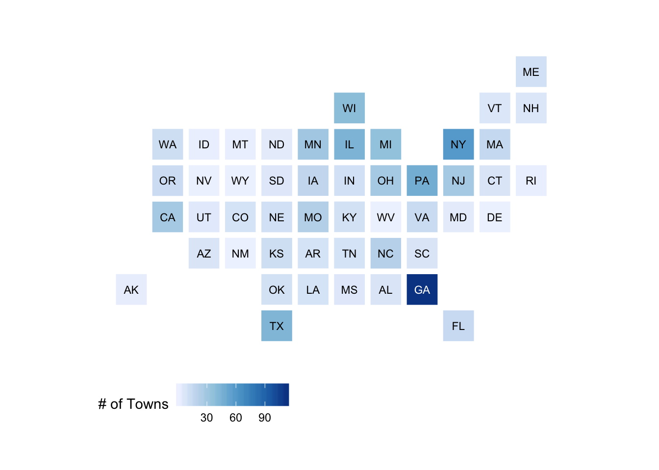 Geographic Distribution of Towns in the Training Sample